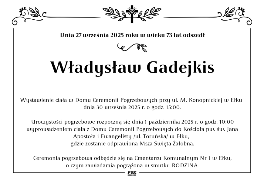 Władysław Gadejkis - nekrolog